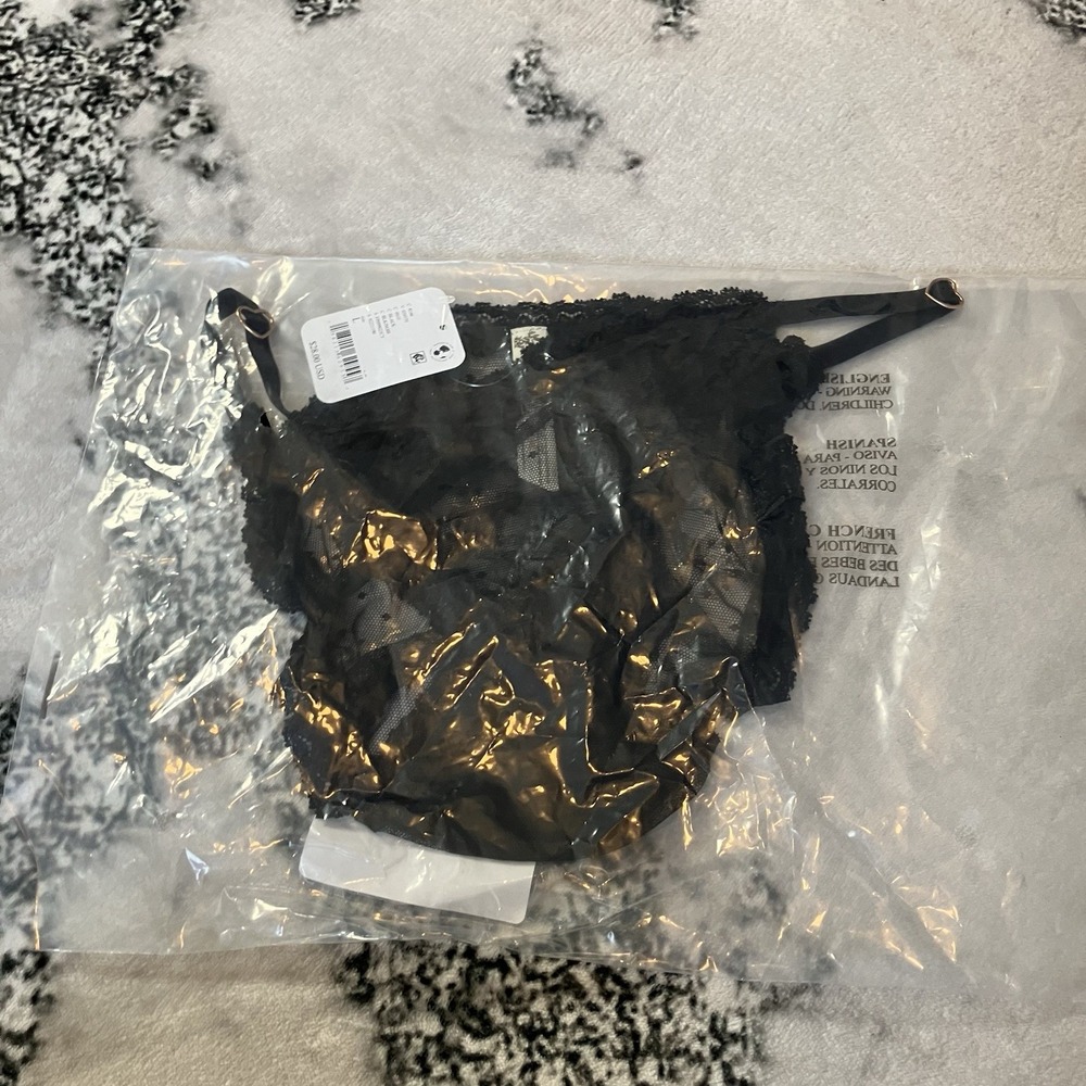 Free People Underwear Womens‎ Size Large Black Heart to Heart Bikini Panties